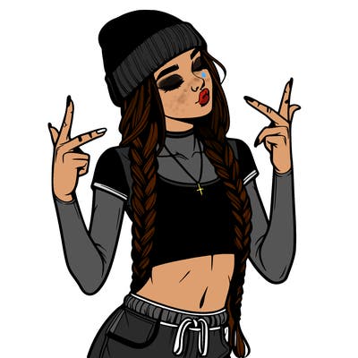 realistic teenage girl with braids and a beanie and crop top doing 🫶🏼