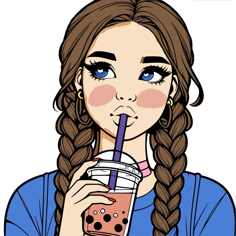 realistic girl with braided hair drinking boba