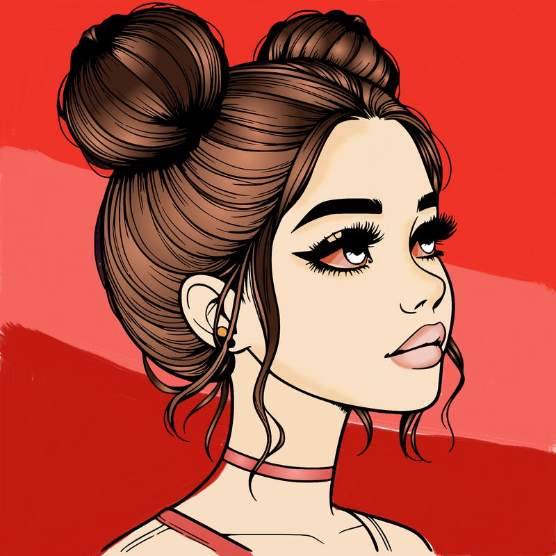 realistic girl with buns on the top of her head