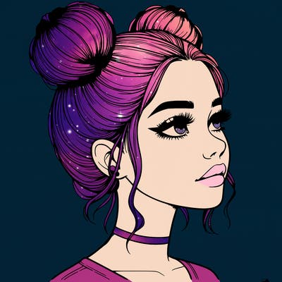realistic girl with buns on the top of her head