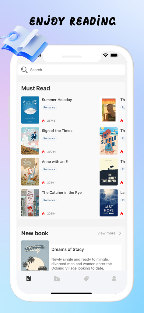 Light Reader - Light Reader app interface showing must read romance books