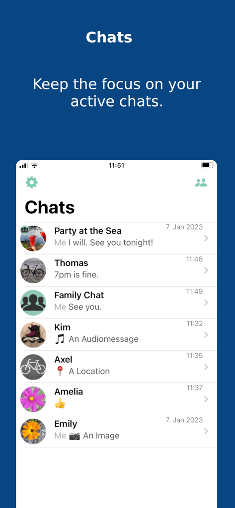 Quicksy - Quicksy messaging app chat list showing active individual and group conversations