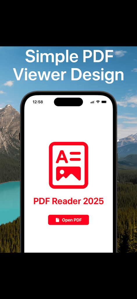 PDF Reader 2025 - Schermata principale dell'app PDF Reader 2025 con interfaccia semplice e pulsante Apri PDF