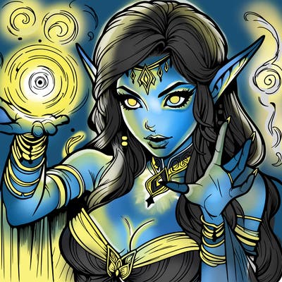 realistic scary beautiful elf sorceress casting spell