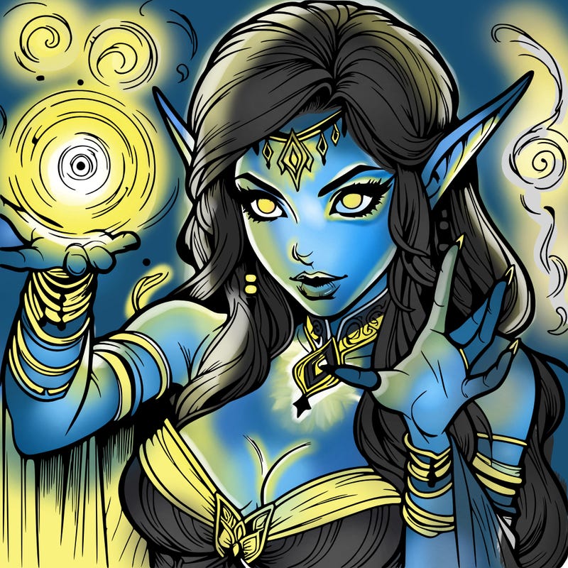 realistic scary beautiful elf sorceress casting spell