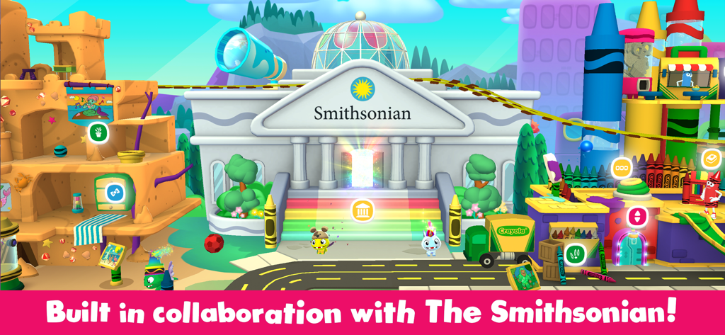 Crayola Create and Play app featuring the Smithsonian museum in a colorful 3D world
