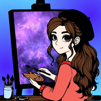 realistic girl artist painting a blank canvas