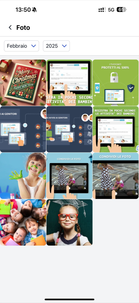 Easy Family - Easy Family app photo gallery screen showcasing school activities and children photos.