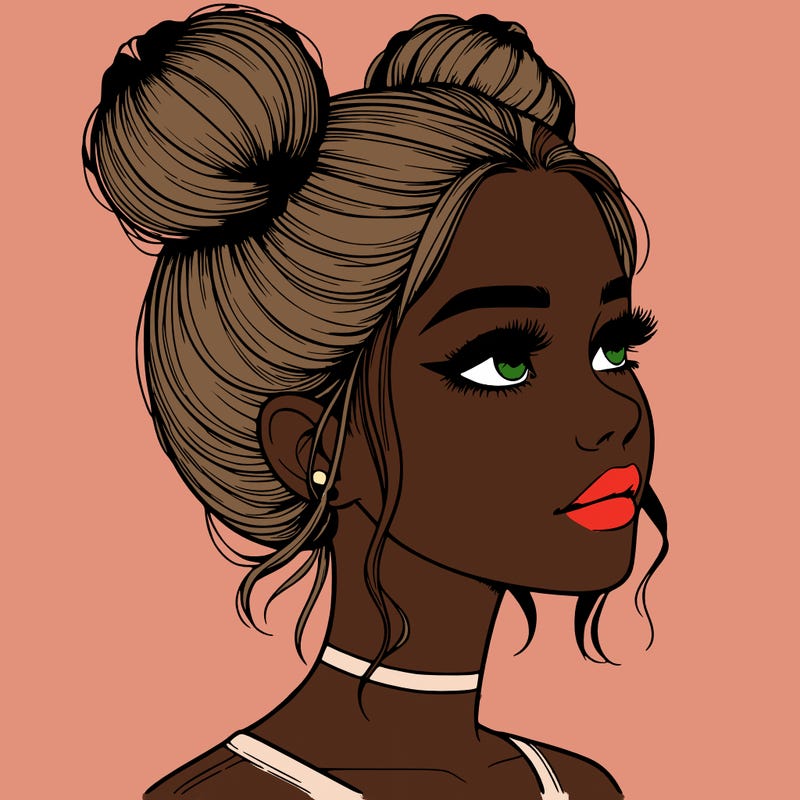 realistic girl with buns on the top of her head