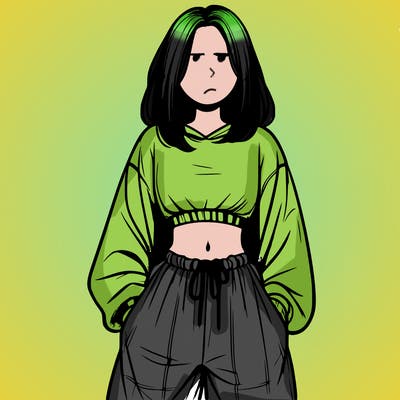 realistic girl faceless with baggy pants and a crop top