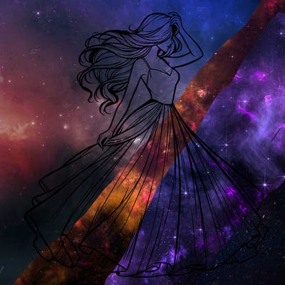 realistic woman with dress flowing in the wind