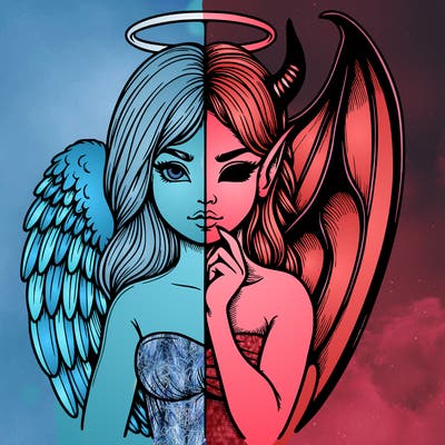 realistic angel half demon