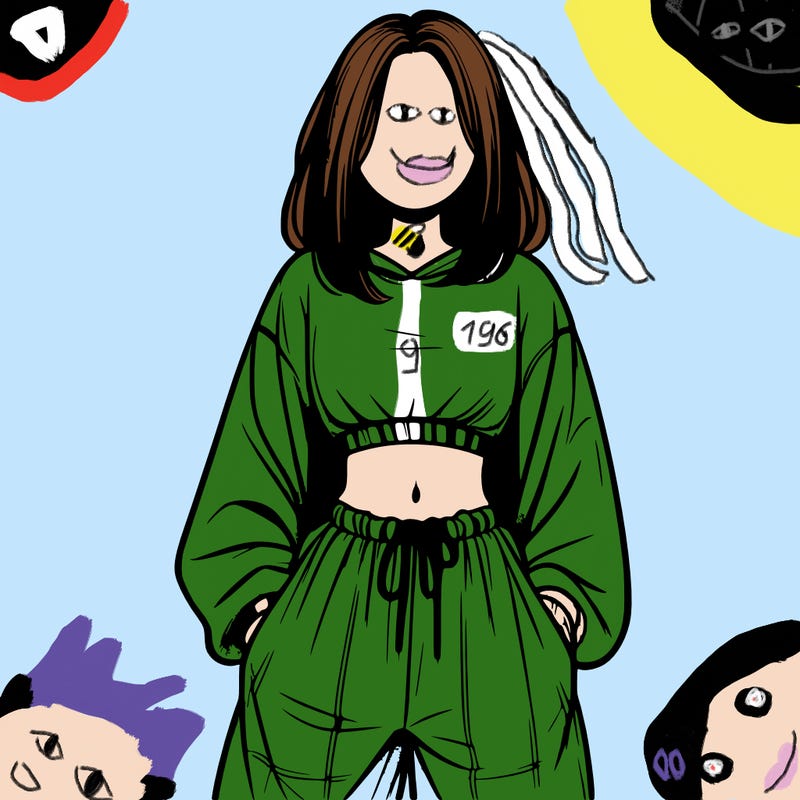 realistic girl faceless with baggy pants and a crop top