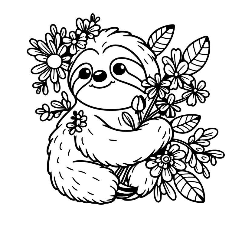 sloth with flowers