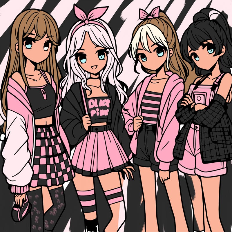 teen manga girls group of 4