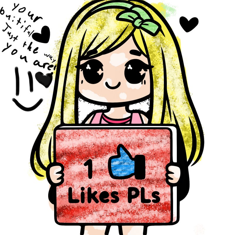 girl holding a sign saying 10 likes pls