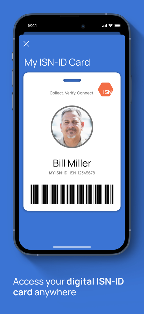 Empower, by ISN - ISN의 Empower 모바일 앱 화면에 표시되는 디지털 ISN ID 카드