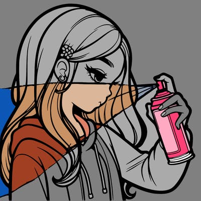 a realistic girl spray painting