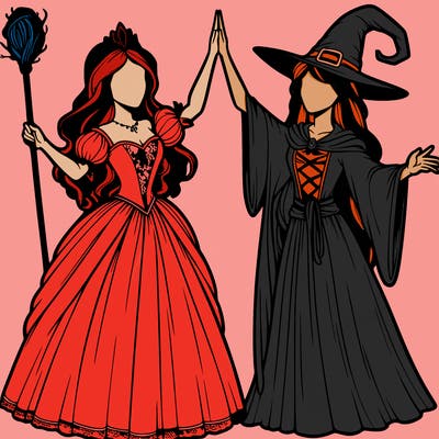 detailed realistic split of a princess and a witch