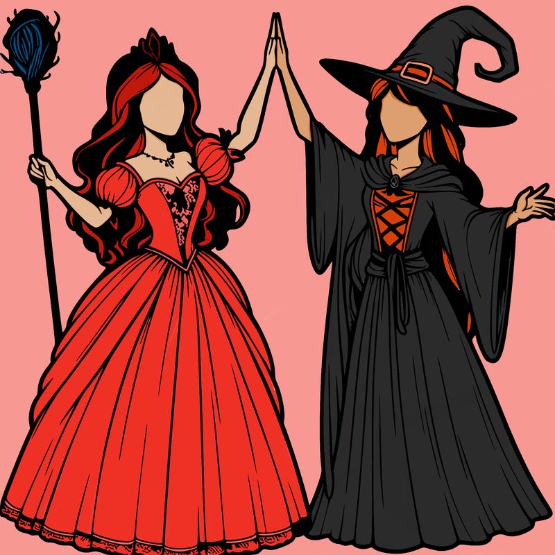 detailed realistic split of a princess and a witch