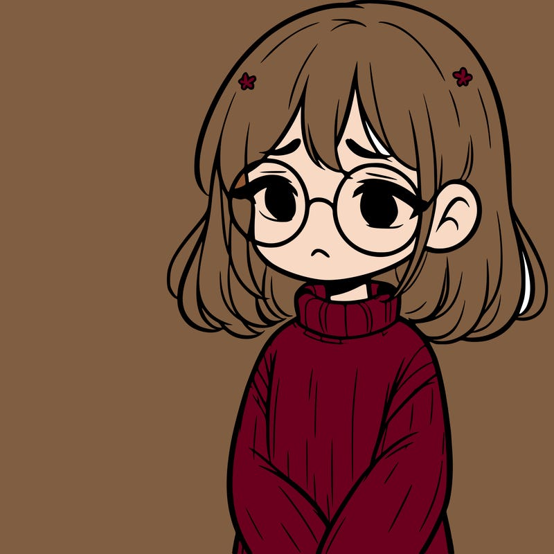 sad girl with glasses in a sweater