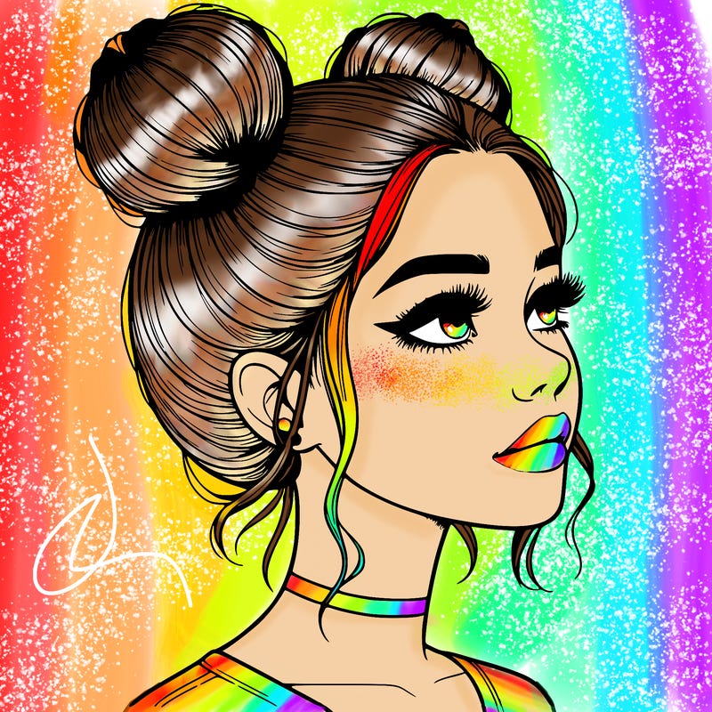 realistic girl with buns on the top of her head