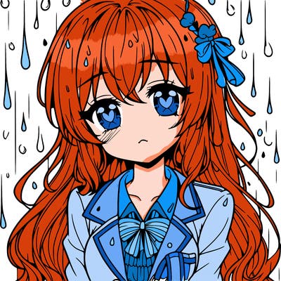 pretty anime girl in the rain