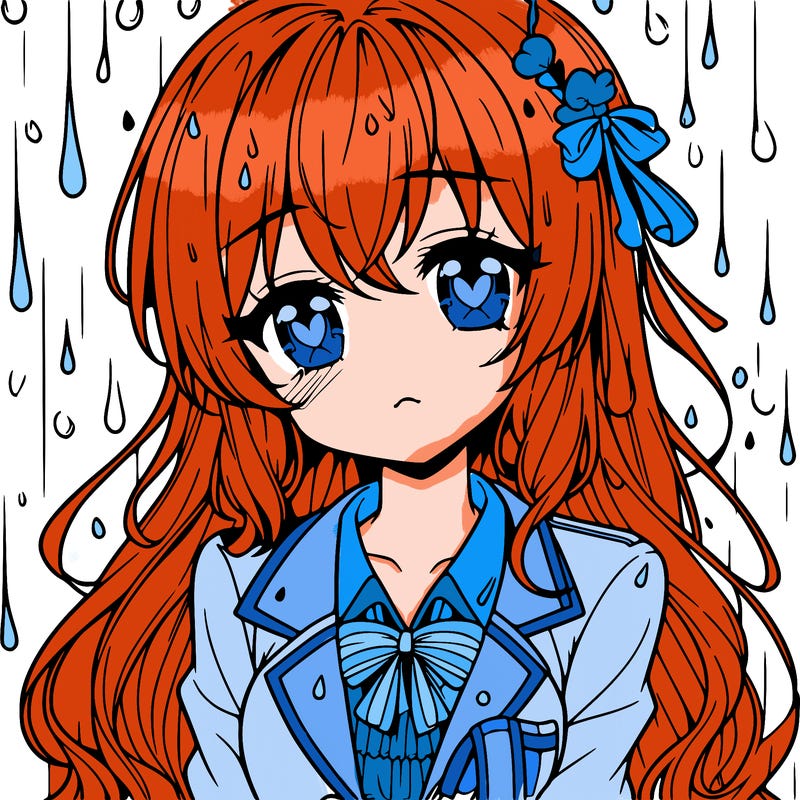 pretty anime girl in the rain