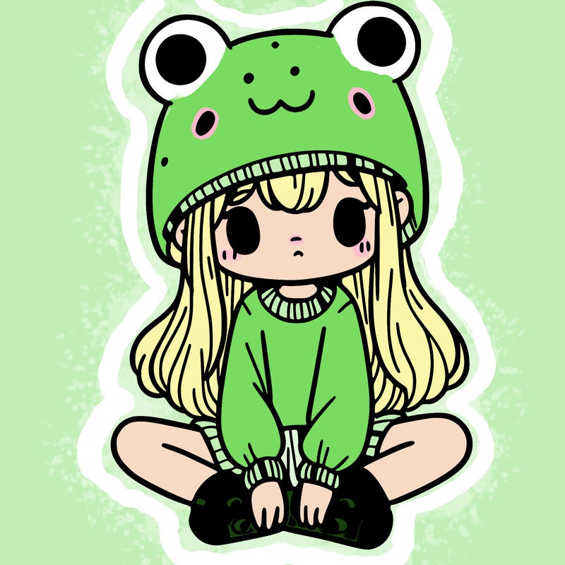 a girl wearing a frog hat and some frog socks