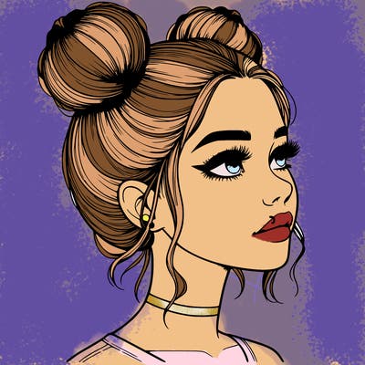 realistic girl with buns on the top of her head