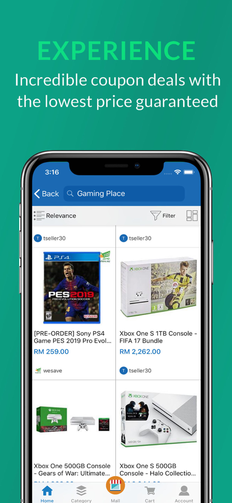 Lelong.my - Shop and Save - Lelong.my mobile app interface displaying deals on video games and gaming consoles