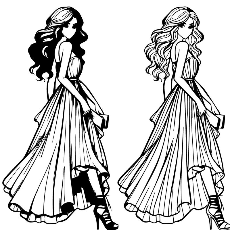 realistic fashion girl in flowing dress