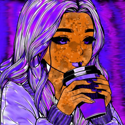 realistic girl drinking coffee
