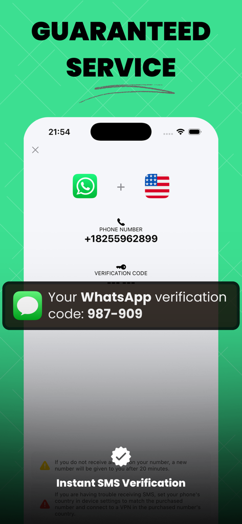 WhatsApp認証SMSコードを受信する米国の仮想電話番号を示すインターフェイス