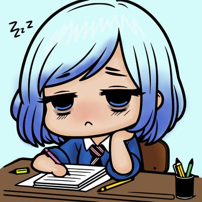 tired chibi girl at a desk