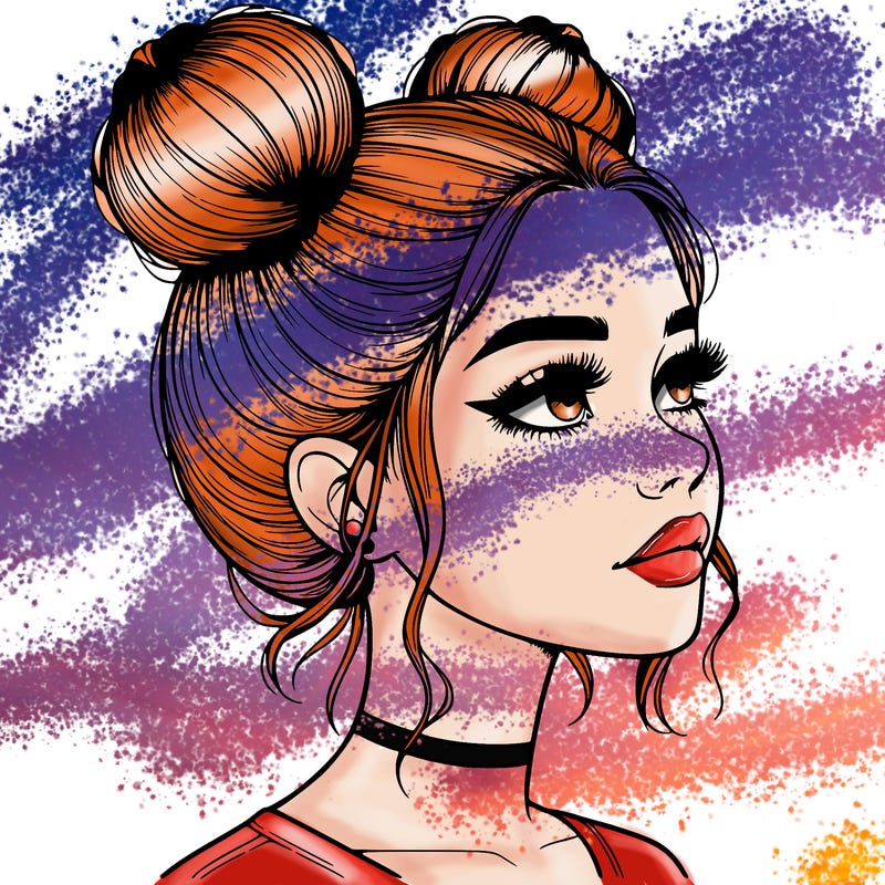 realistic girl with buns on the top of her head