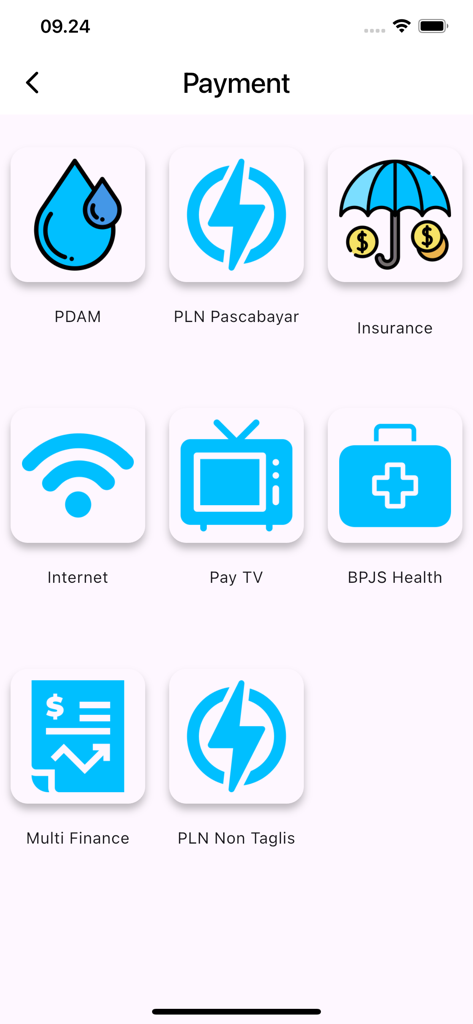 GPD Online New - Payment selection screen in GPD Online New app showing bill payment options for utilities and insurance