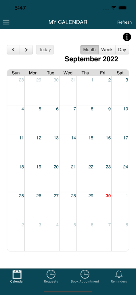 LifeData - LifeData app screenshot showing the monthly calendar interface for managing health appointments and medical schedules