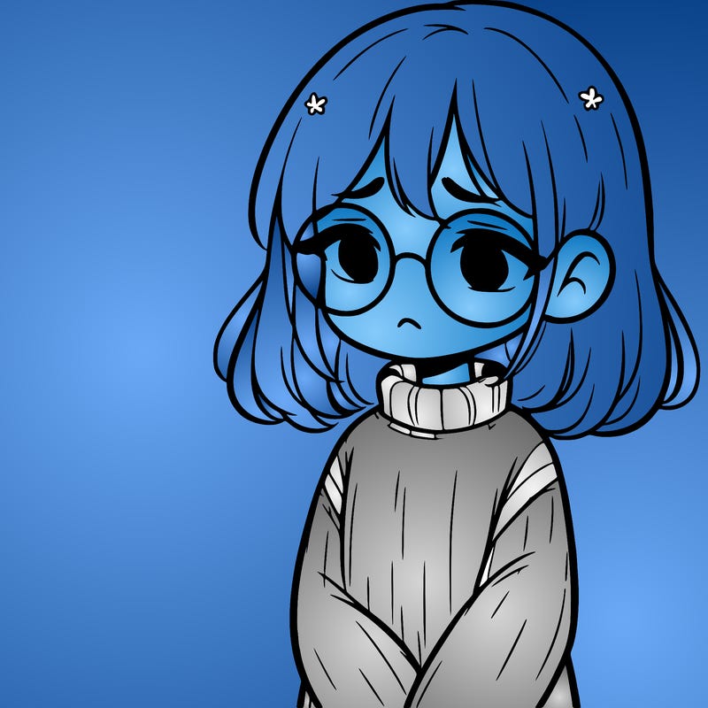 sad girl with glasses in a sweater