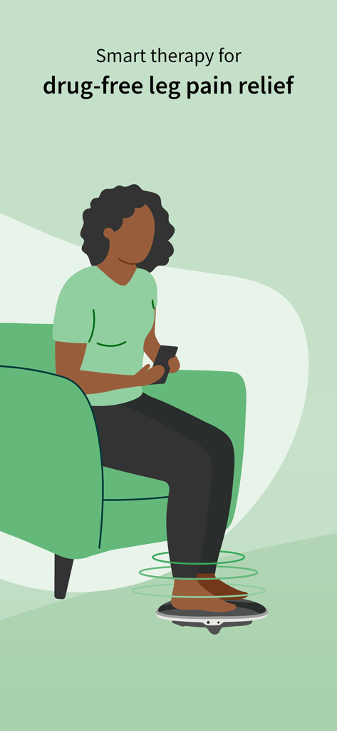 Revitive - Illustration of a woman using the Revitive circulation booster device for drug-free leg pain relief
