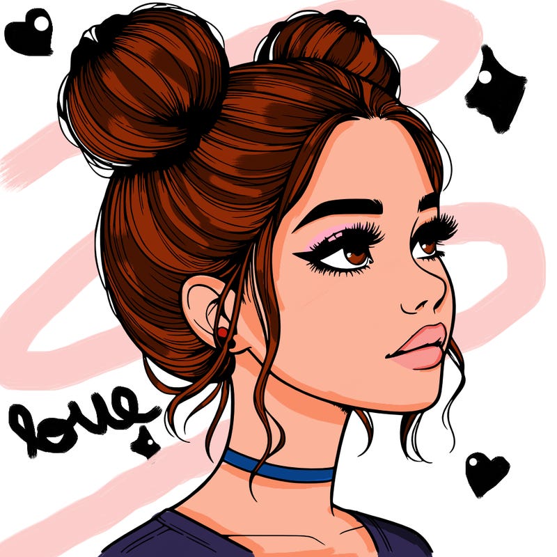 realistic girl with buns on the top of her head