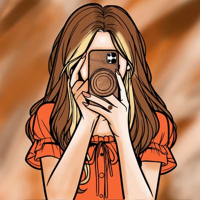 a realistic girl holding her phone taking pictures