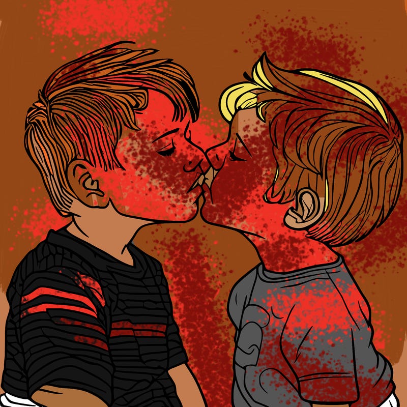 a girl kissing a boy