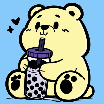 bear drinking boba tea