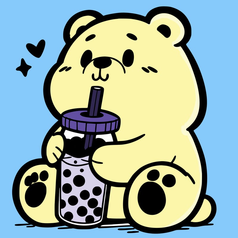 bear drinking boba tea