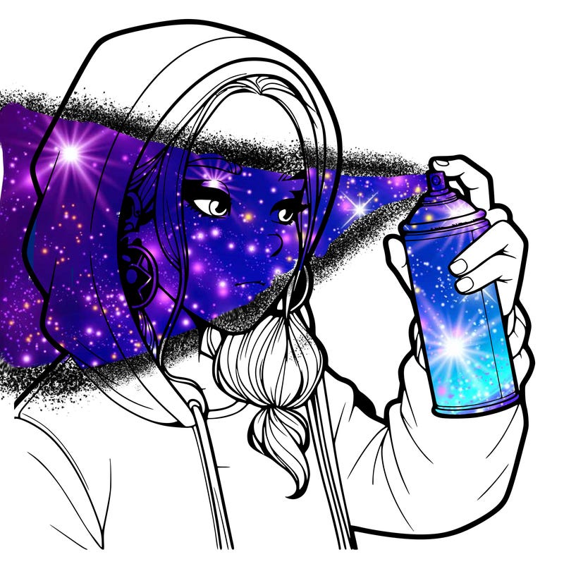 a realistic girl, spray painting