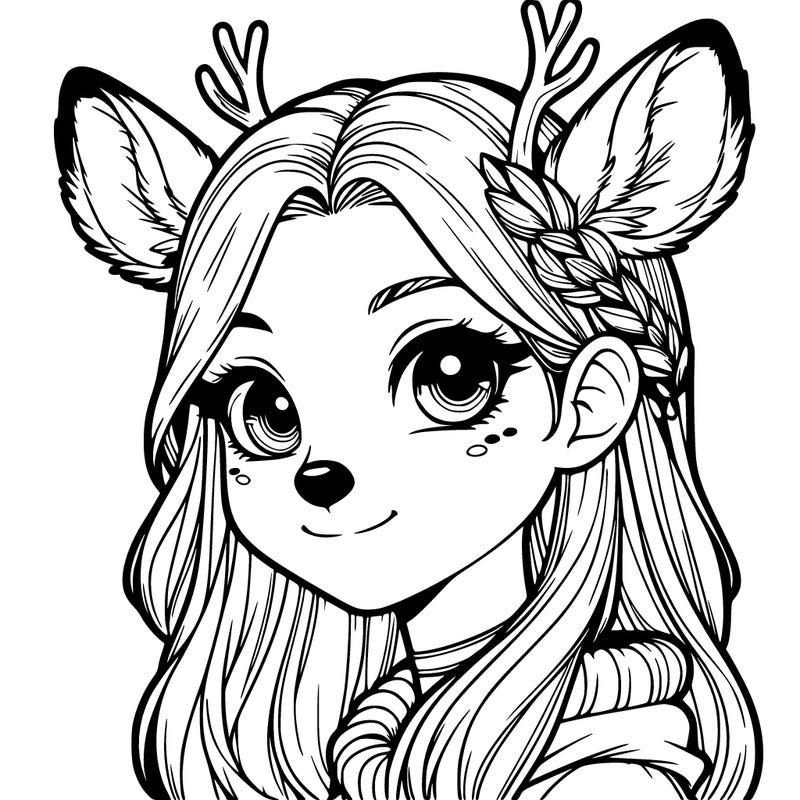realistic girl with deer face and deer ears