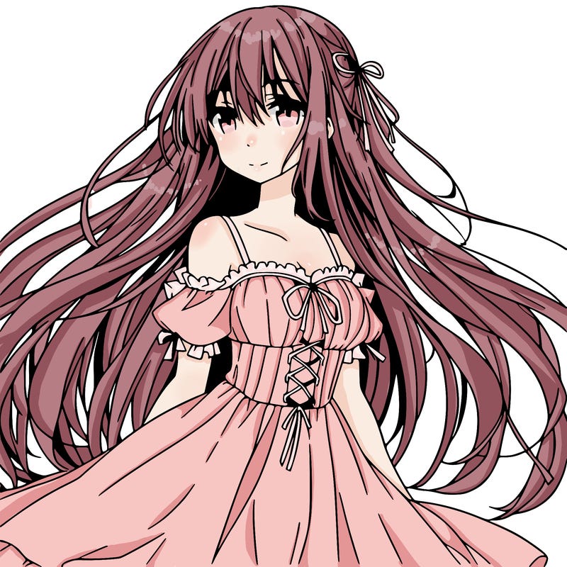 anime girl, long hair, long dress