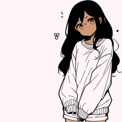 manga teen girl  in a sweater and baggy pants
