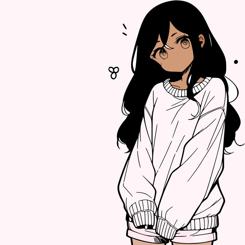 manga teen girl  in a sweater and baggy pants